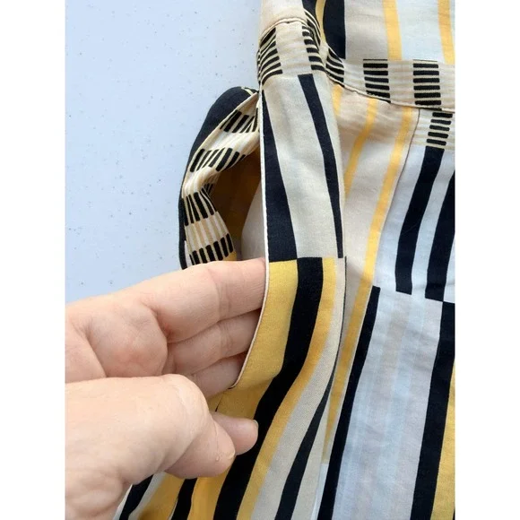 Anthropologie Maeve Silk Yellow Black Geometric Midi Dress 0 Pockets Mod - Picture 5 of 9